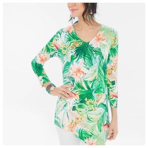 Chicos Top Hawaiian Tropical Asymmetrical Hem Tee
